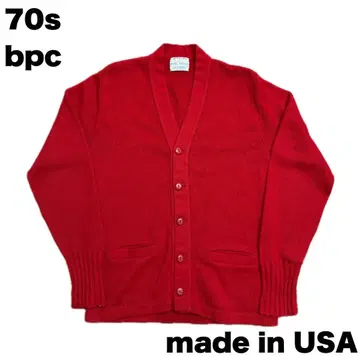 70s bpc 아크릴 가디건 구제 의류 레드 무지 레터드 가디건