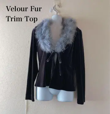 Y2K 벨로아 페더 칼라 Velour Fur Trim Top 리본