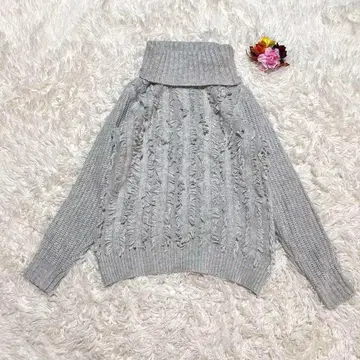 카프리스 마쥬 긴팔 니트 터틀넥 프린지 편직 울 토끼 혼방