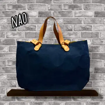 새상품급 nao 캔버스 네이비 천연 가죽 토트백 키 루프