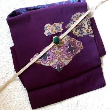 빈티지 화학 섬유 풍 2부식 나고야 오비 적자색에 오리엔탈 플라워