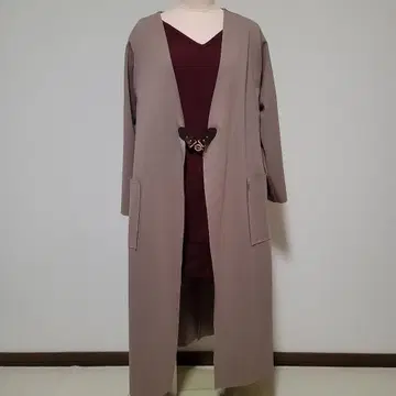 노칼라 베이지 롱 자켓