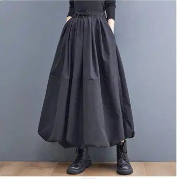 블랙 롱 스커트 포켓 부착