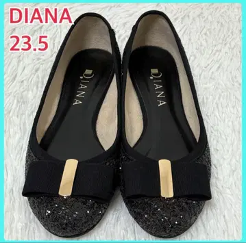 다이애나 펌프스 글리터 플랫슈즈 리본 금장 장식 블랙