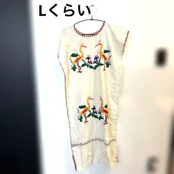 아이보리 새와 꽃 자수 롱 원피스 L 사이즈 정도