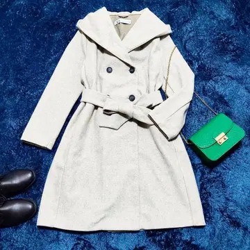 자라 후디드 롱 코트 더블 브레스트 벨트 오프 베이지