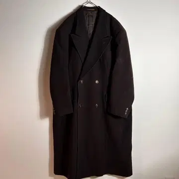 빈티지 울 더블 체스터 코트 브라운 맥시 길이 롱