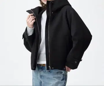 GU 코지 멜톤 숏 후디 코트 블랙 M 사이즈