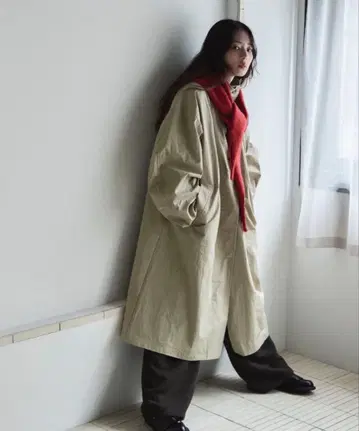 베이지 코튼 오버 사이즈 코트