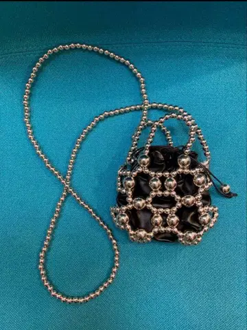 럭셔리 실버 비즈 편직 미니 복조리 숄더 백