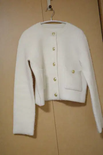 anuans 캐시미어 블렌드 노카라 니트 자켓 ivory