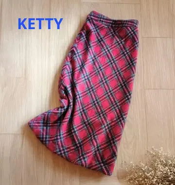 새상품 케티 빨간색 타탄 체크 울 롱 스커트 스커트 신축성 있음