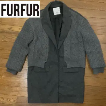 furfur 케이블 니트 소매 체스터 코트 그레이 롱 자켓