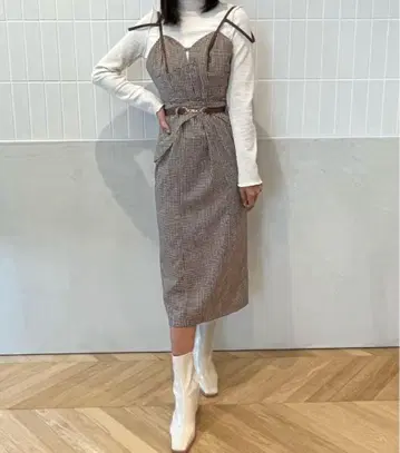 eimy istoire 하트넥 체크 콤비 원피스