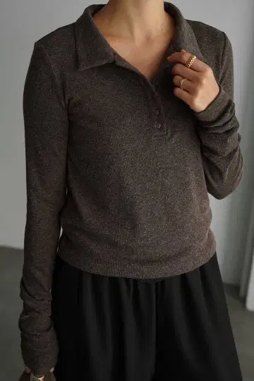 Polo Knit Long Sleeve Tops