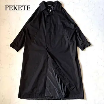 [ FEKETE ] 오버 사이즈 롱 스텐카라 코트 루즈핏 블랙 L