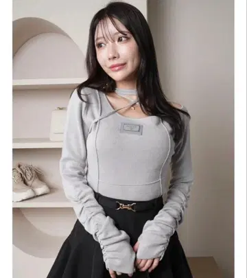 LIP SERVICE 상의 포인트 플레이 초커 니트 그레이