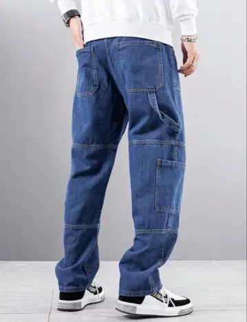 남성용 스트레이트 데님 카고 팬츠 L 사이즈 (JPXL) 워크 팬츠