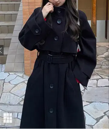 벨트 포함 스탠드 카라 케이프 롱 코트 그레일