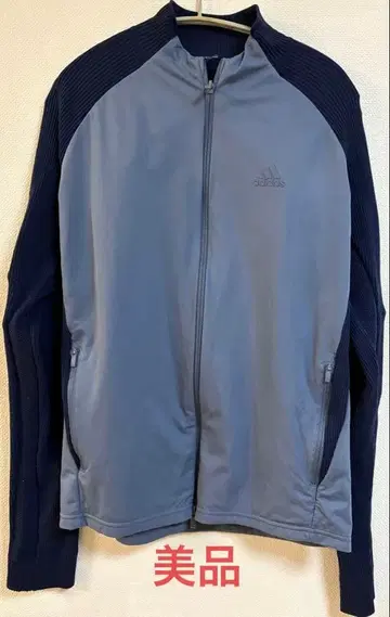 아디다스 니트 절개 블루종 네이비x블루 그레이 소매 리브 니트 더블 지퍼