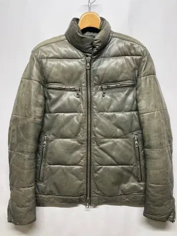 바크탄네이지 지퍼 디자인 가죽 다운 자켓 카키 사이즈 46