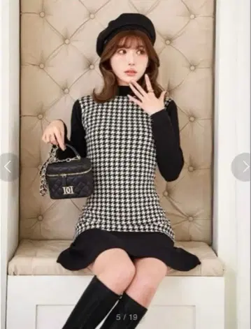 darich 포인트 프릴 체크 미니 원피스