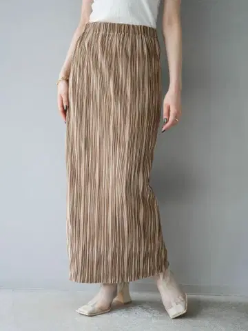 lumier 뤼미에 멀티 컬러 I 라인 플리츠 스커트 브라운