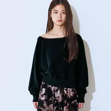 JEANASIS 빈티지 기모 숏 보트넥 풀오버 블랙