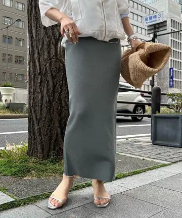 DOUDOU 백슬릿 니트 스커트 그린 F 사이즈