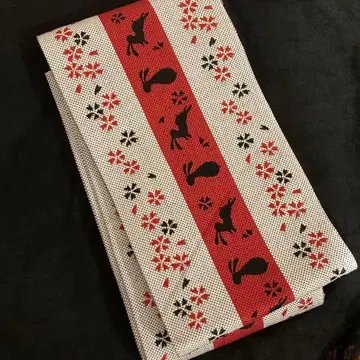 하카타 오리 토끼 & 꽃 자수 반폭 오비