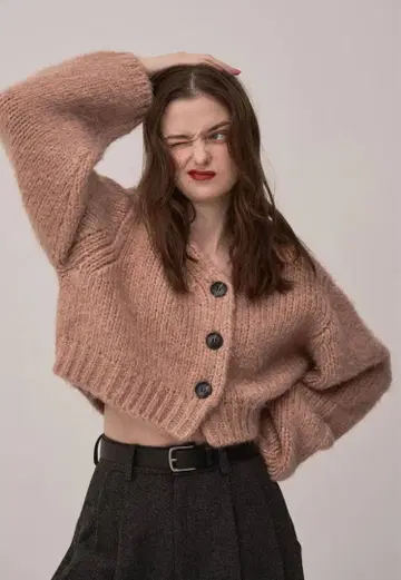 PINUE 피누에 샤기 MIX 니트 가디건 (PINK)