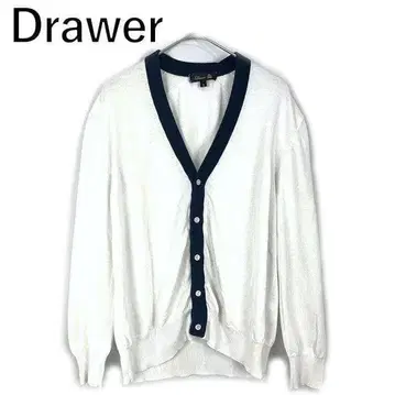드로어 Drawer 가디건 바이컬러 로고 자수 화이트 네이비