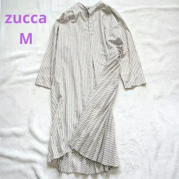 ZUCCa 스트라이프 셔츠 원피스 플리츠 긴팔 롱 M 넉넉한