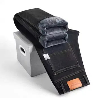 [ 새상품 ] 속기모 블랙 데님 와이드 울트라 웜 방한 청바지 빅 사이즈