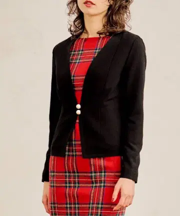 JENNE 펄 버튼 노카라 자켓