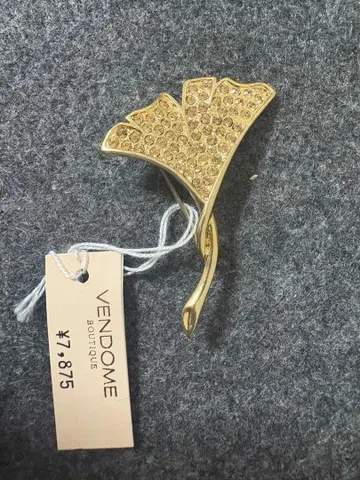 VENDOME 은행나무 잎 브로치 빈티지 큐빅