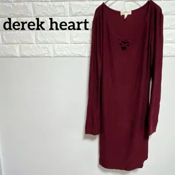 [derek heart] L 사이즈 긴팔 원피스 버건디 크로스 디자인