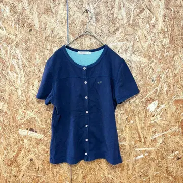 크로커다일 반팔 가디건 원 포인트 네이비 여성용 L