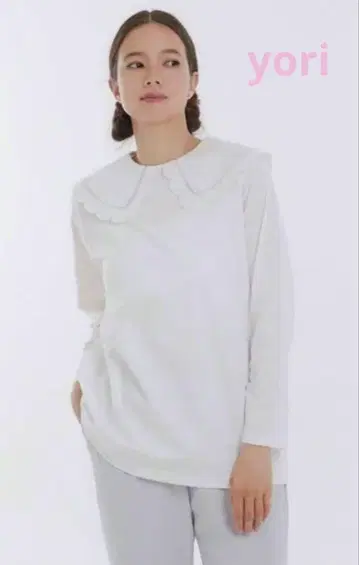 yori 요리 스캘럽 칼라 롱 티 화이트