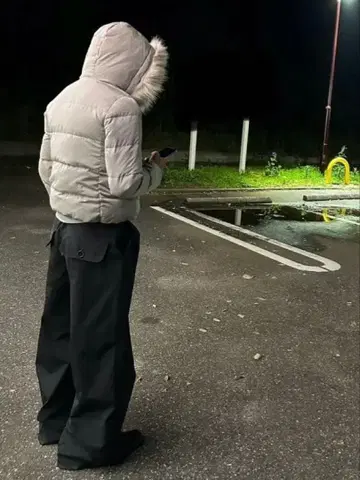 퍼 포함 그레이 다운 자켓 Y2K 그런지 시크 스타일 00s 갸루 남자