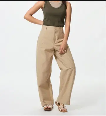 유니클로 저리 배럴 레그 팬츠 베이지 S