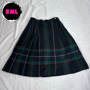 구제 의류 스커트 패턴 타탄 체크 플리츠 빅 사이즈 버튼 레이온