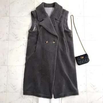 새상품급 오브스타일 긴자 매기 테디 보아 롱베스트 베스트 그레이 38