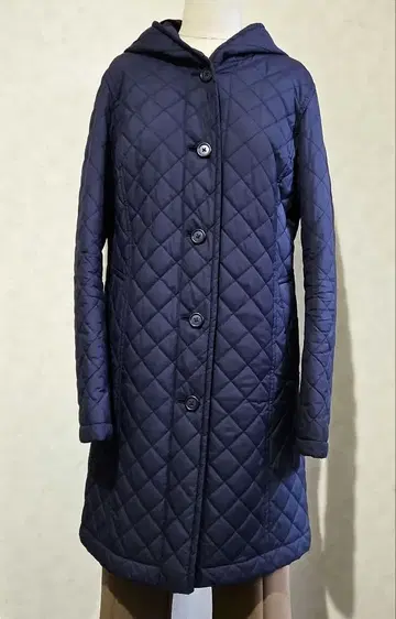 무인양품 MUJI 네이비 퀼팅 롱 코트 후드 부착 충전솜