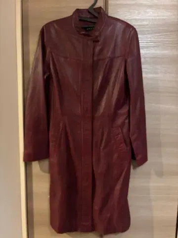 JAYRO 버건디 롱 가죽 코트 M