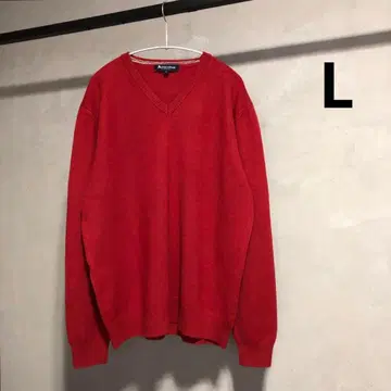 고품질 Aquascutum V넥 스웨터 L 빨간색 울 불가리아 제조