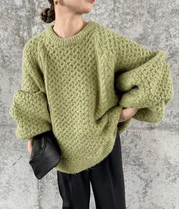 select MOCA 오버 사이즈 허니콤 니트 그린