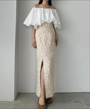 새상품급 [Louere] 자카드 하이웨스트 슬릿 I라인 타이트 스커트