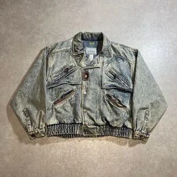 00s archive 데님 자켓 더블 라이더스 가죽 절개 블루종