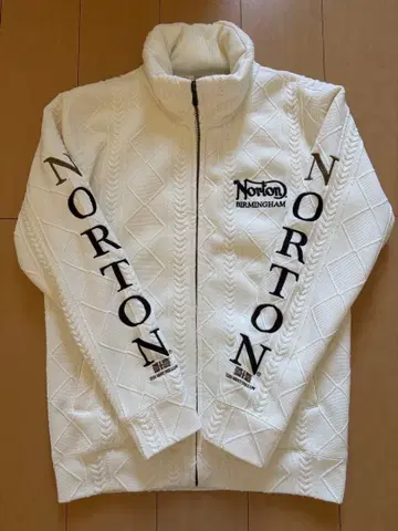 Norton 니트 자켓 블루종 보아 안감 자카드 케이블 무늬